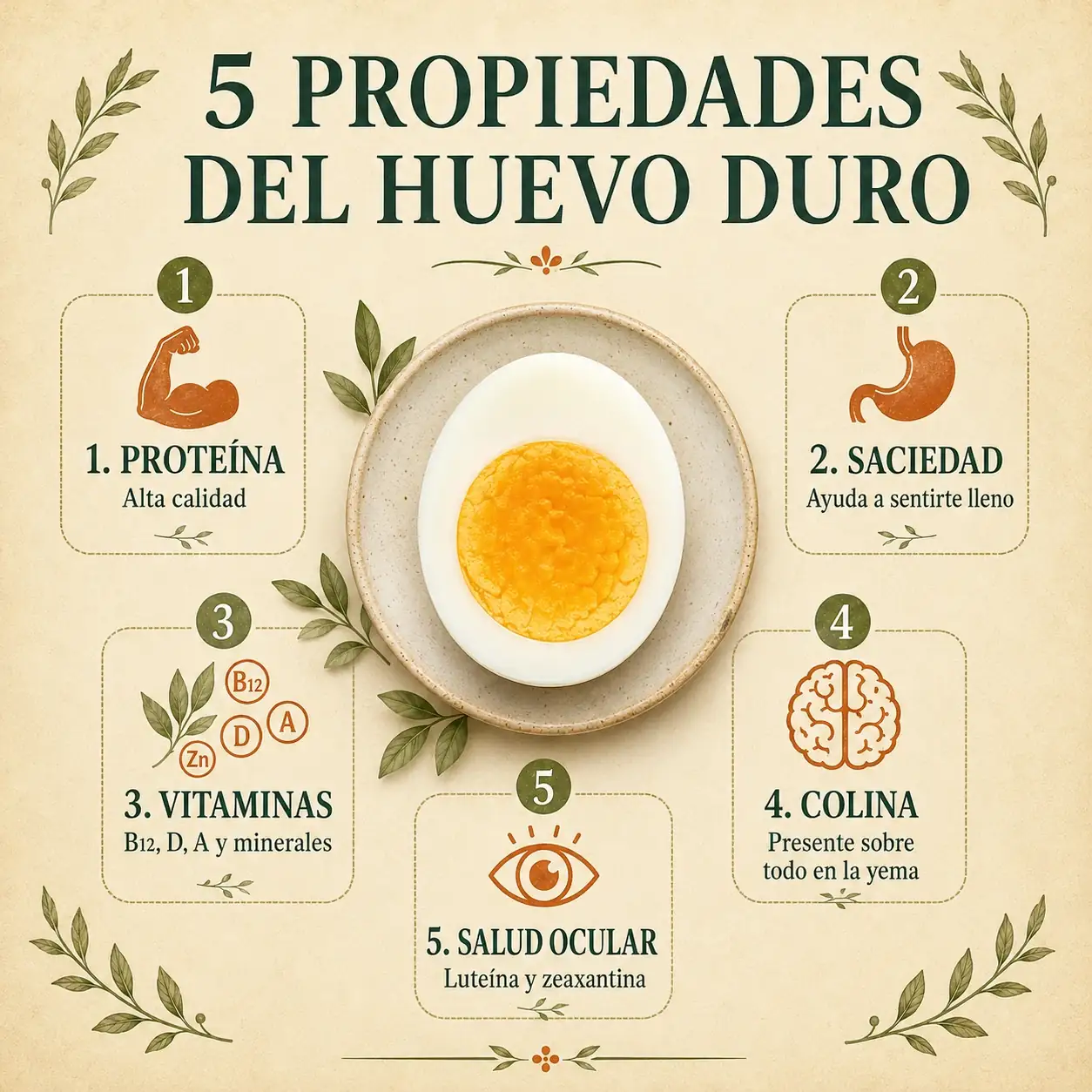 Infografía con 5 propiedades del huevo duro para la salud