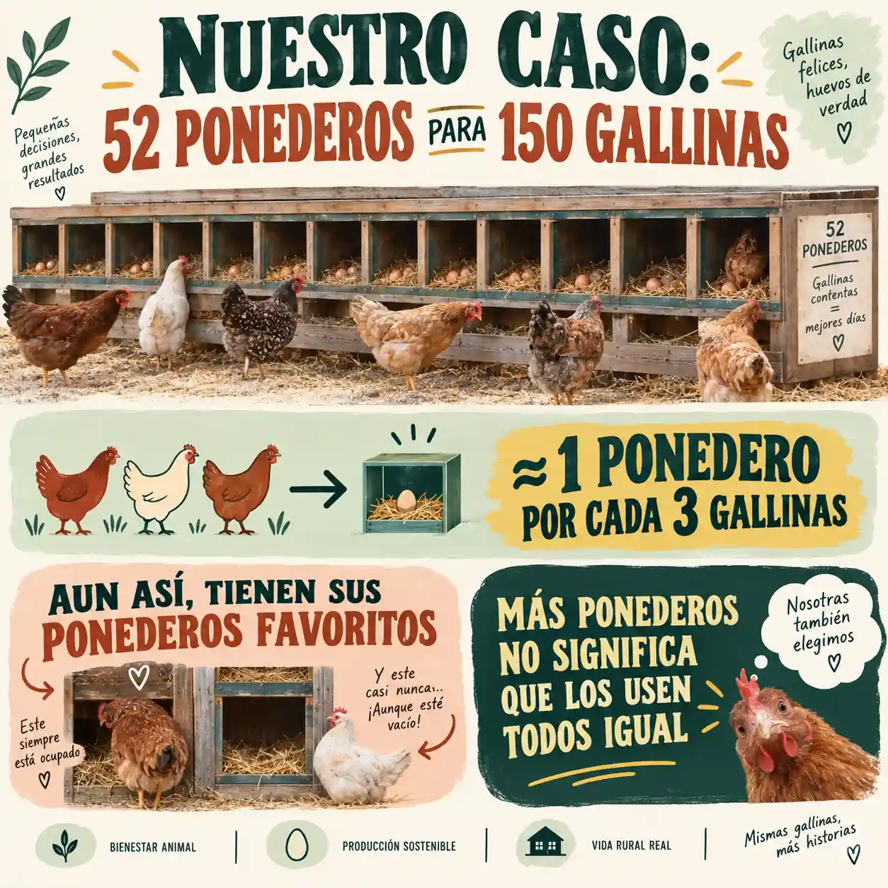 52 ponederos para 150 gallinas aproximadamente uno por cada tres