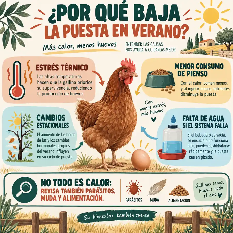 Bajada de puesta de las gallinas por calor y cambios estacionales