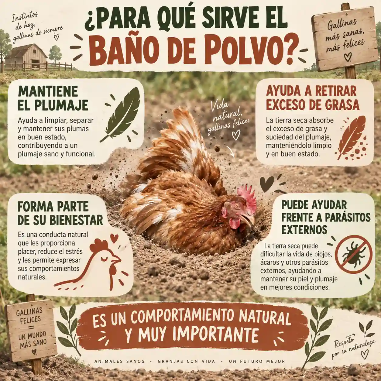 Beneficios del baño de polvo para las gallinas