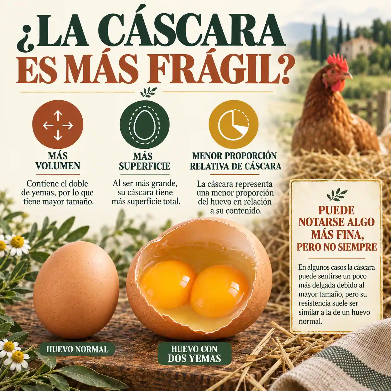 Cáscara de huevo de doble yema y relación con su gran tamaño