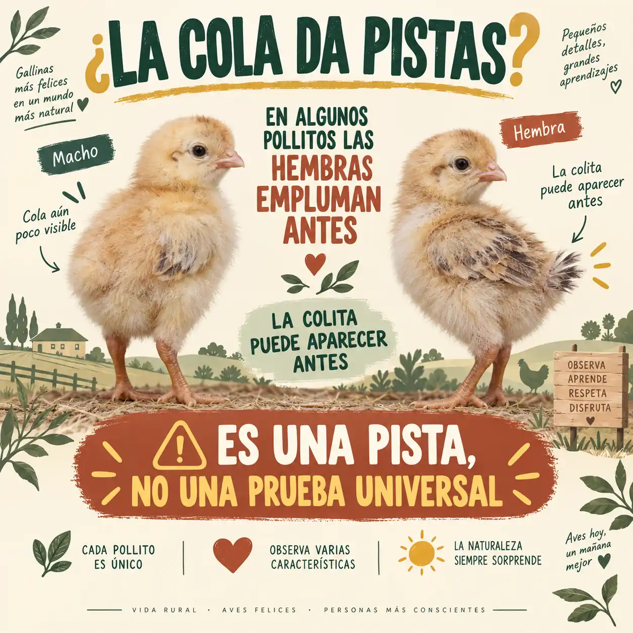 Diferencias en la aparición de la cola entre pollitos machos y hembras