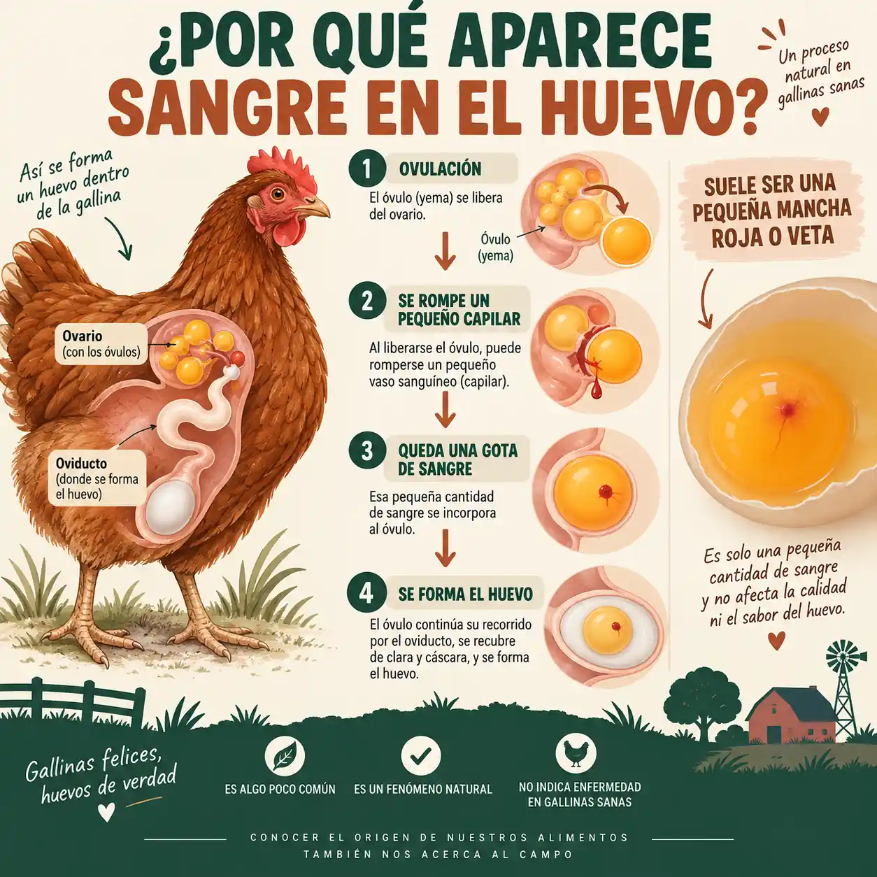 Cómo aparece una mancha de sangre en la yema de un huevo