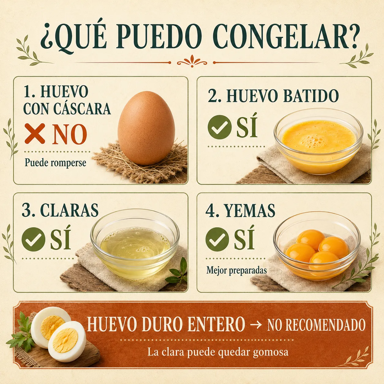 Infografía sobre qué partes del huevo se pueden congelar