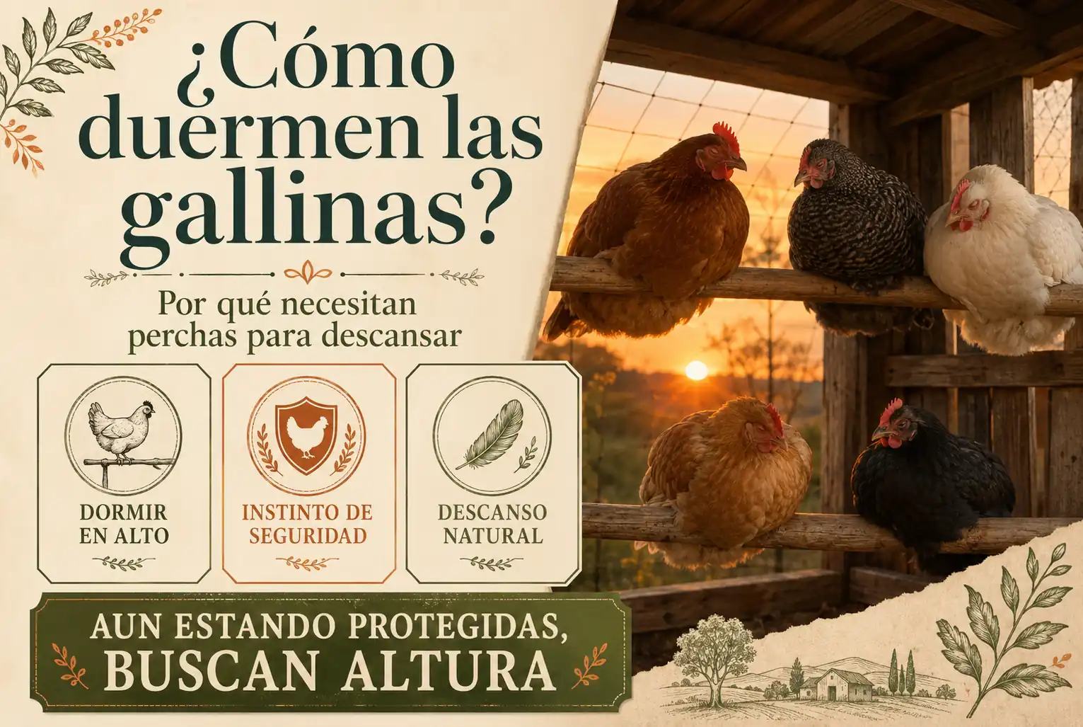 Cómo duermen las gallinas y por qué necesitan perchas