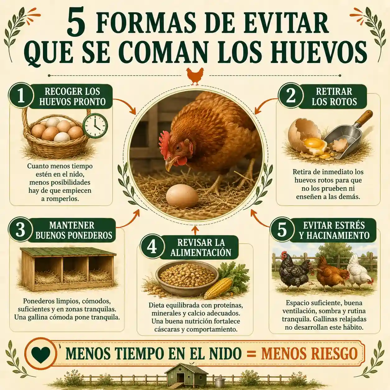 Infografía sobre cómo evitar que las gallinas se coman sus propios huevos