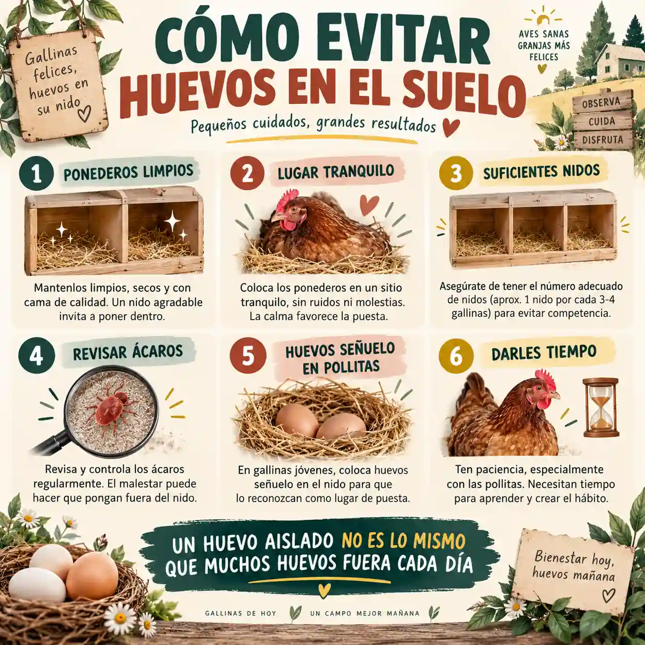 Cómo conseguir que las gallinas pongan los huevos dentro del ponedero