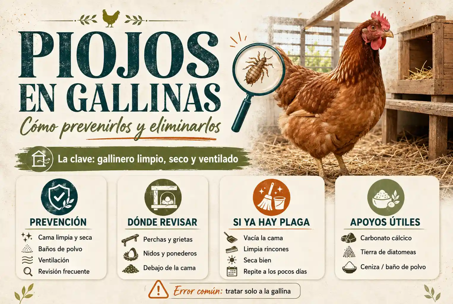 Cómo prevenir y eliminar los piojos en tus gallinas: guía práctica para un gallinero limpio y seco