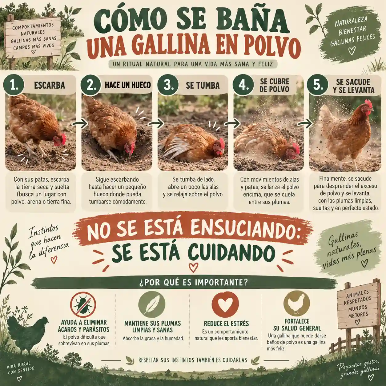 Cómo se baña una gallina en polvo paso a paso