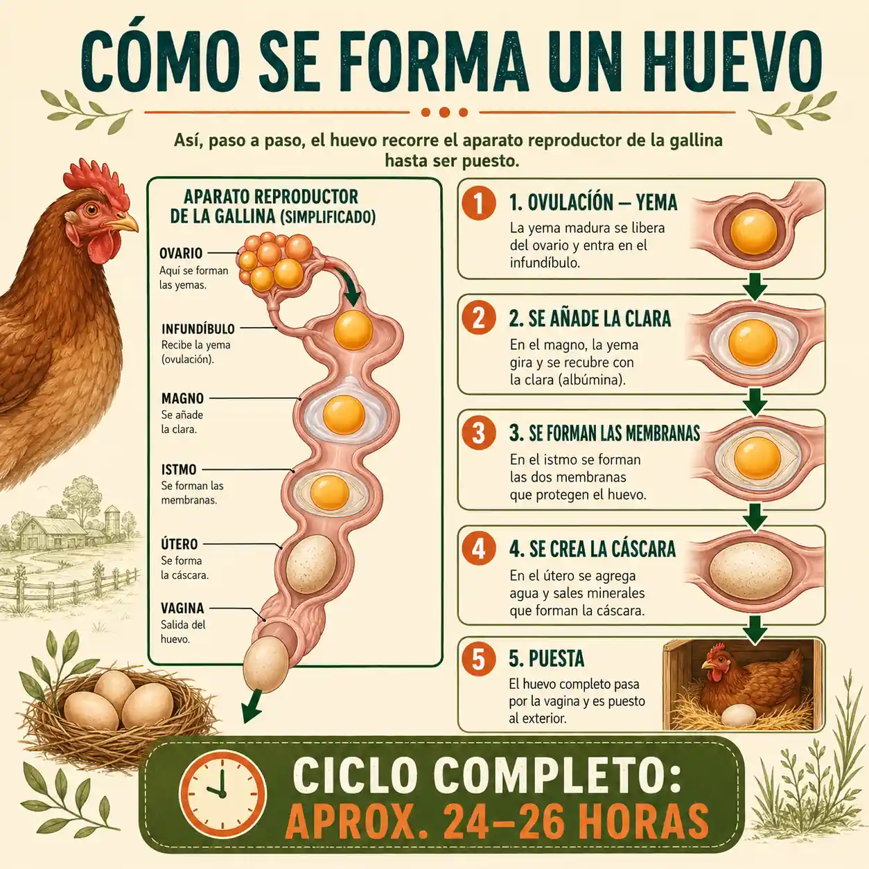 Infografía sobre cómo se forma un huevo dentro de una gallina