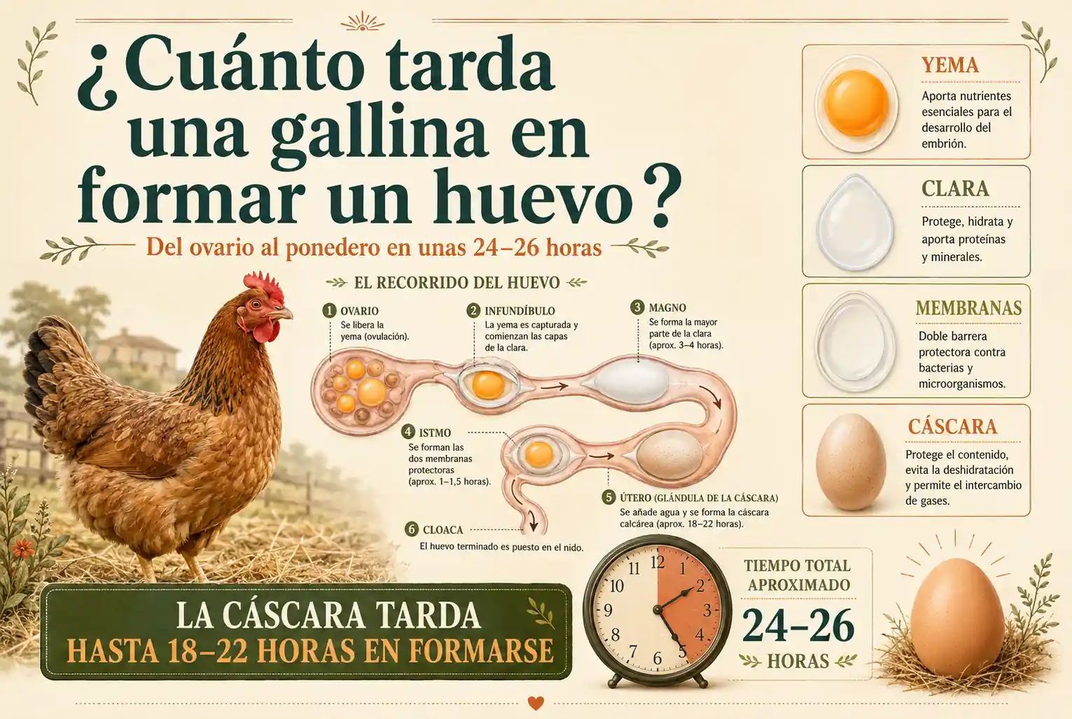 ¿Cuánto tarda una gallina en formar y poner un huevo?