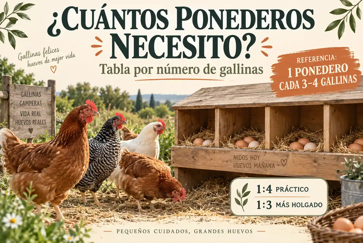 ¿Cuántos ponederos necesito para mis gallinas? Tabla por número de aves