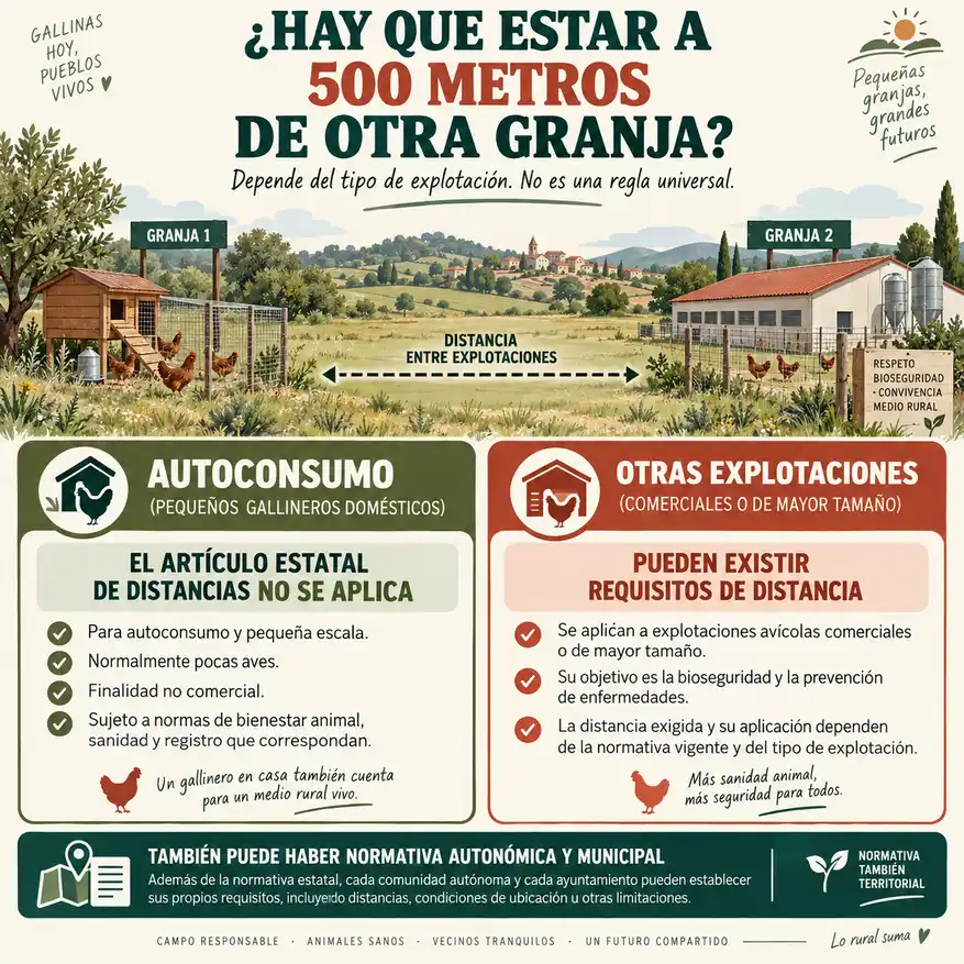 Distancia de 500 metros entre explotaciones avícolas y excepción de autoconsumo