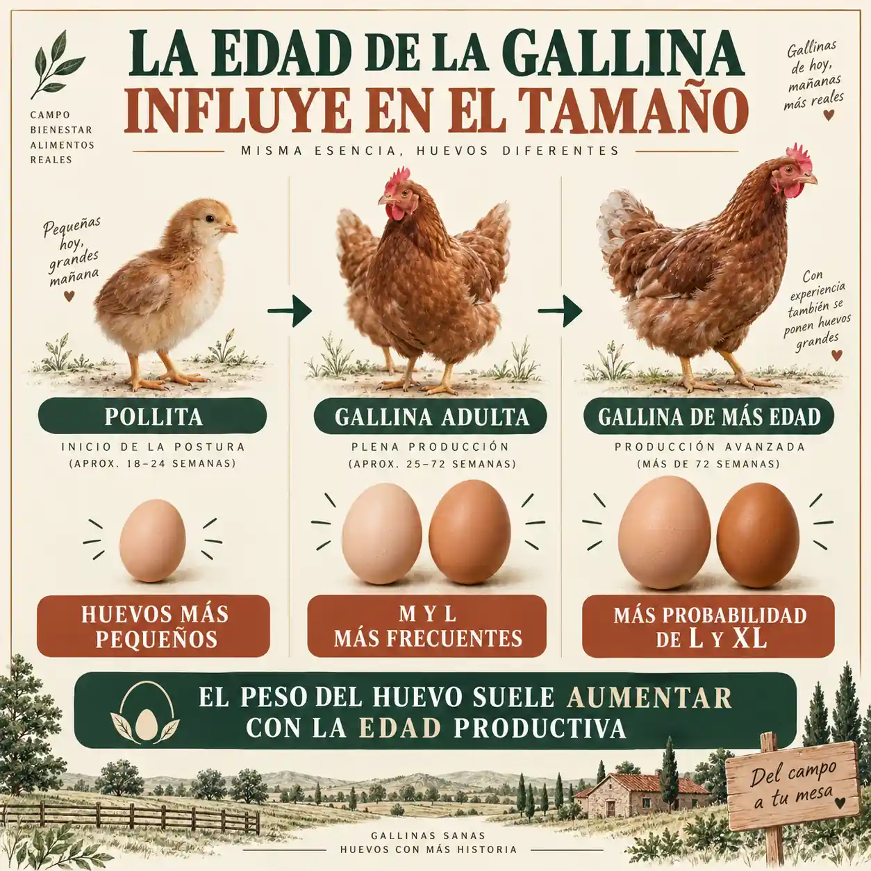 Relación entre la edad de la gallina y el tamaño del huevo