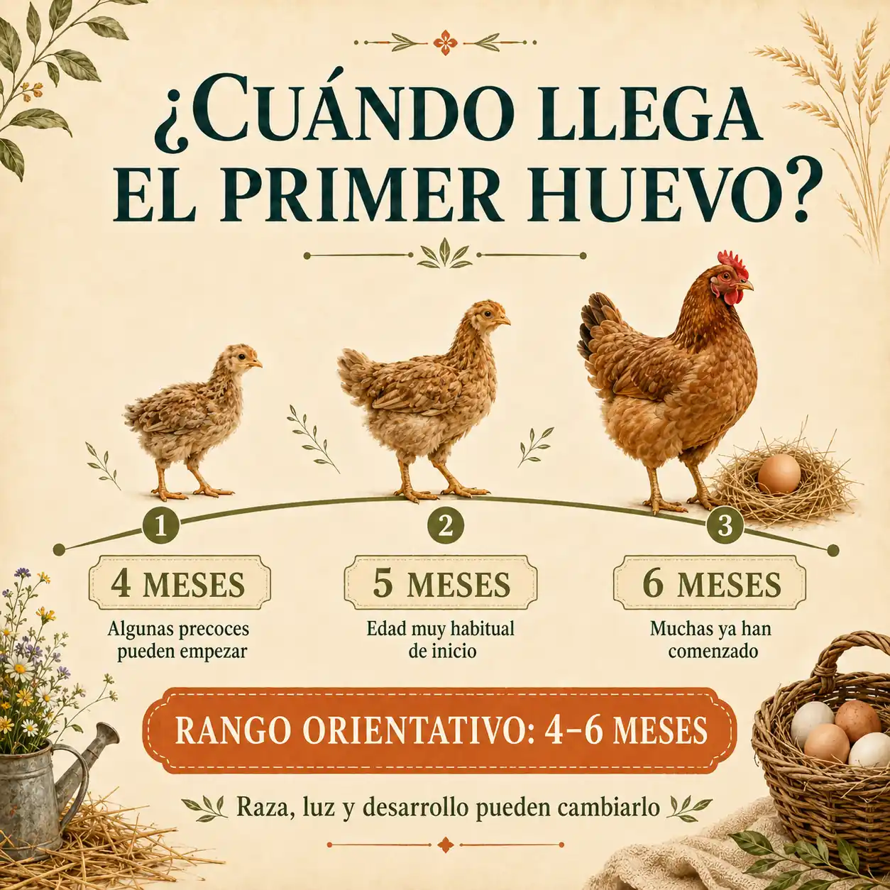 Infografía sobre la edad aproximada a la que una gallina pone su primer huevo