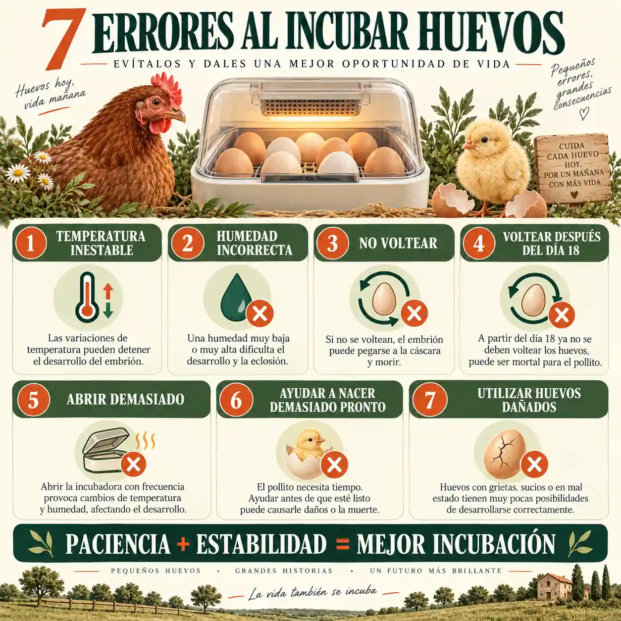Infografía con errores frecuentes al incubar huevos de gallina