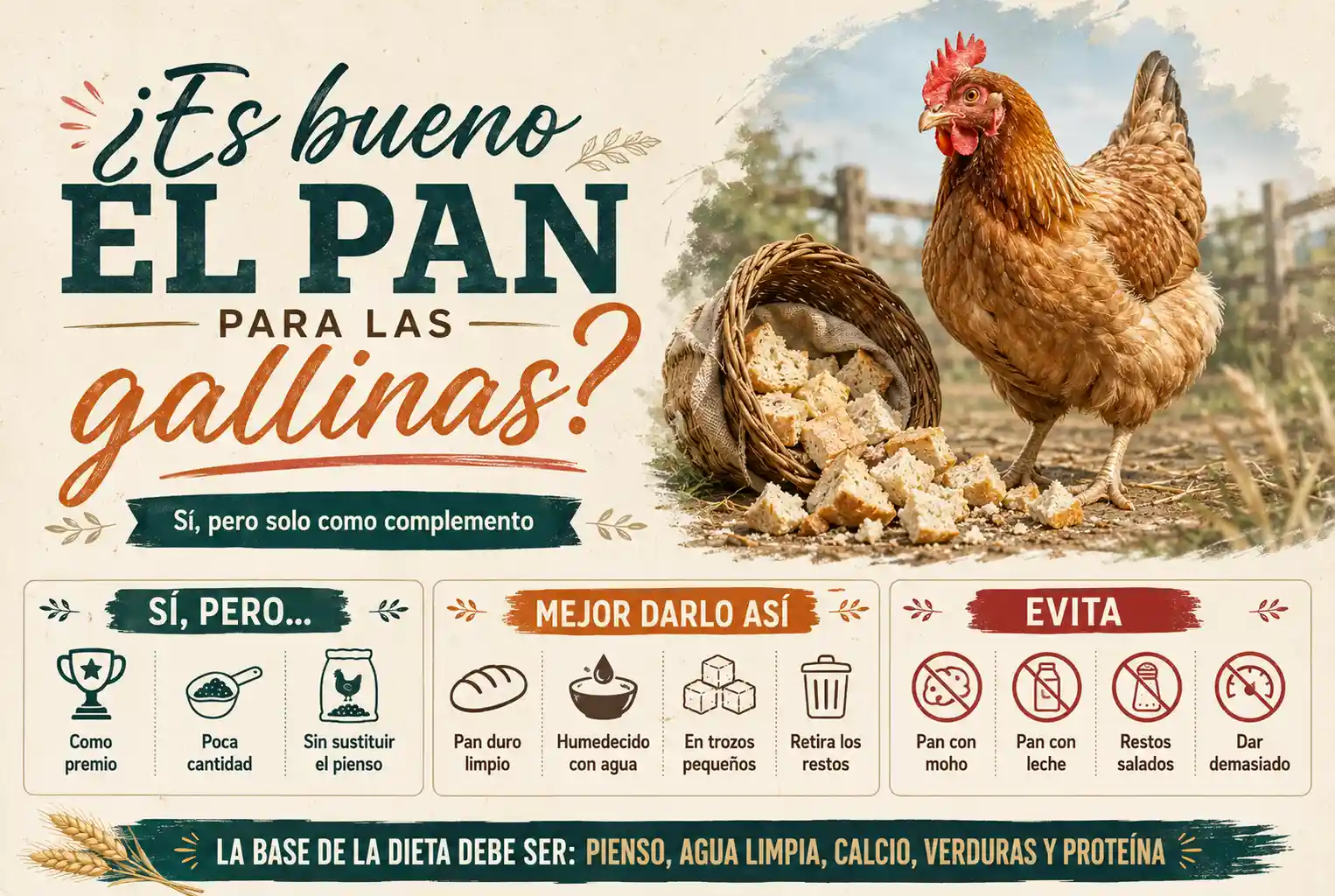 ¿Es bueno el pan para las gallinas? Cómo darlo sin perjudicarlas