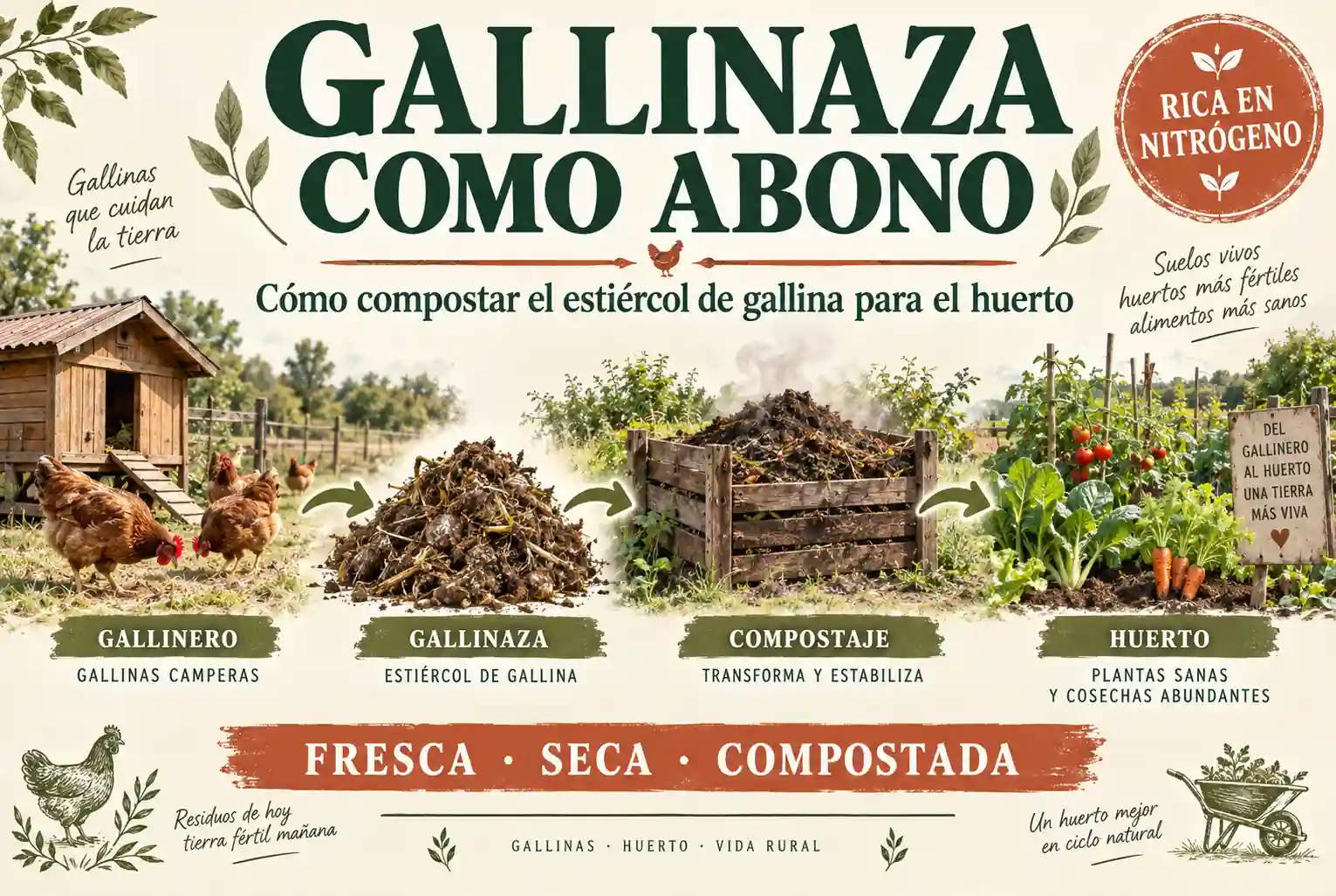 Gallinaza como abono: cómo compostar el estiércol de gallina para el huerto