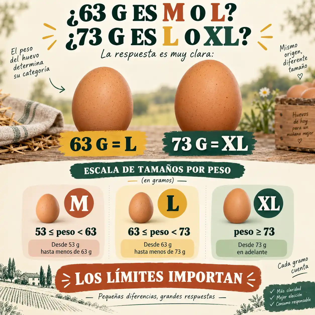 Qué talla corresponde a huevos de 63 y 73 gramos