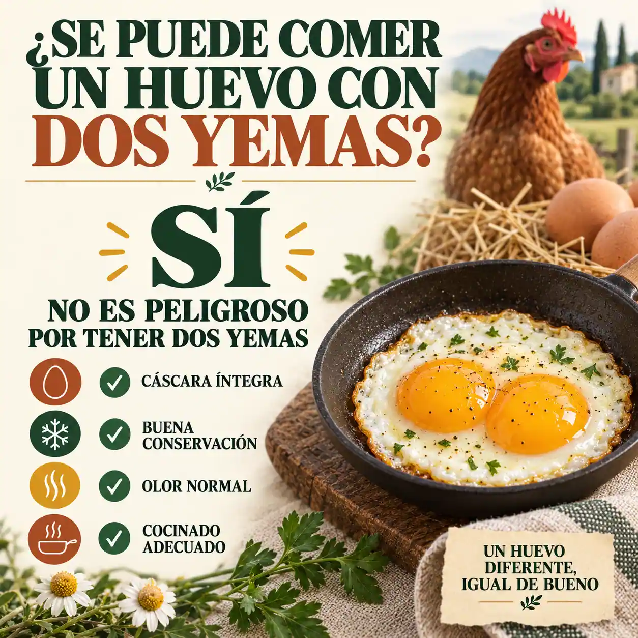 Huevo con dos yemas preparado para comer con seguridad