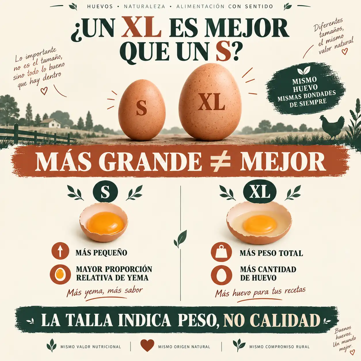Comparación entre huevo talla S y huevo talla XL