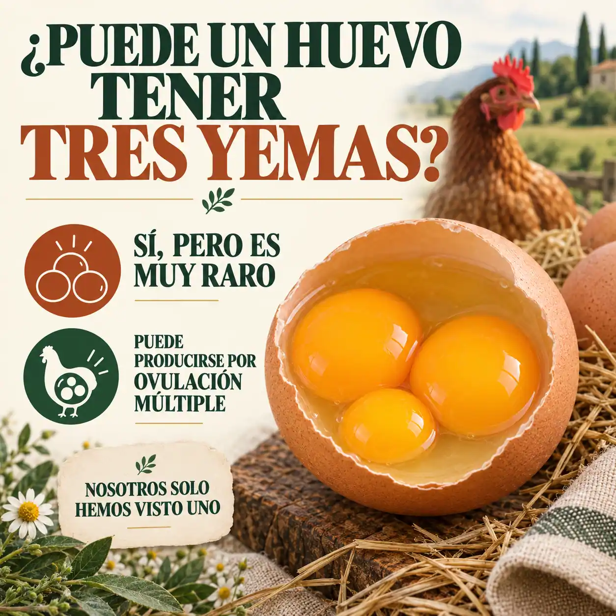 Huevo muy raro con tres yemas