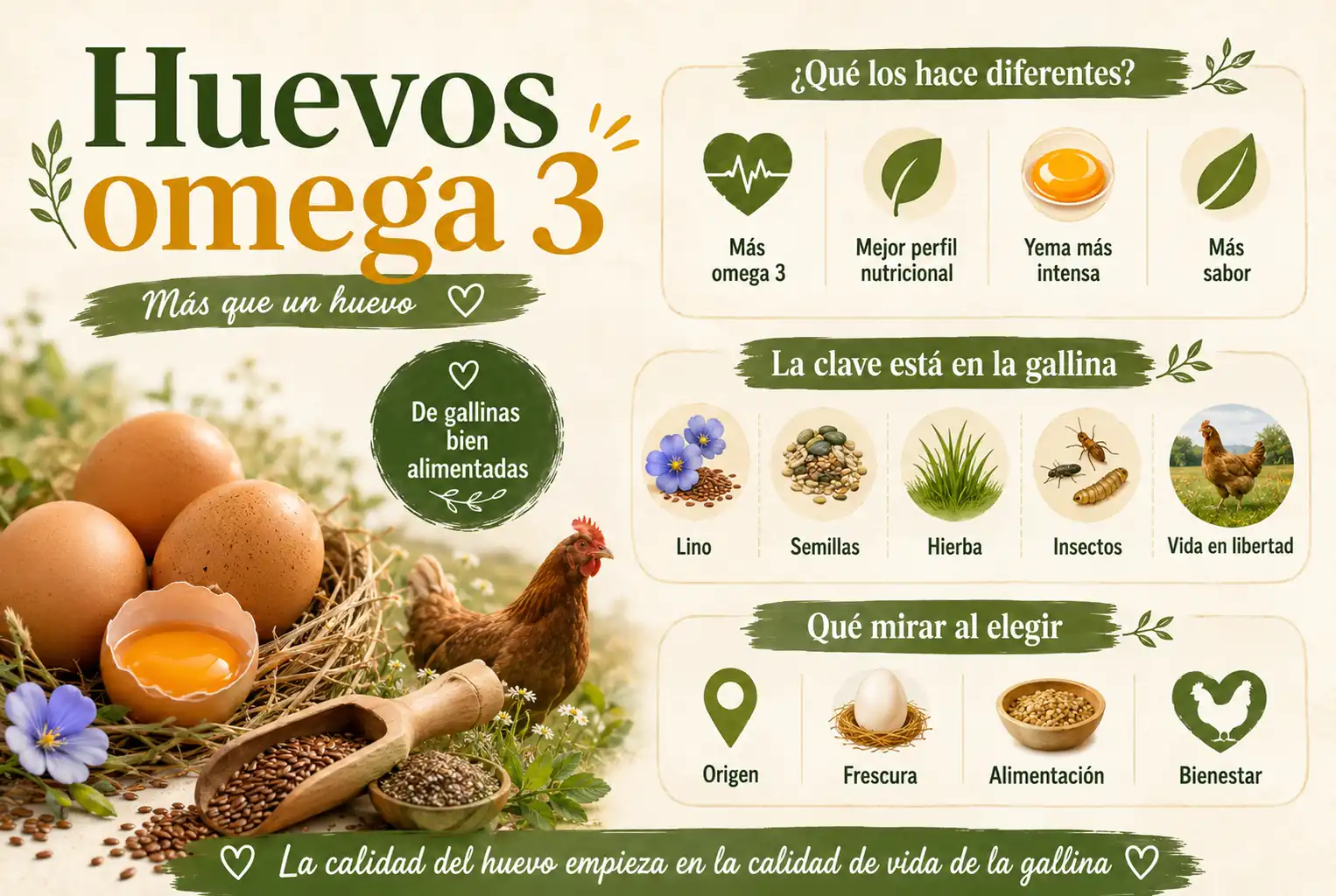 Huevos omega 3: qué son, qué beneficios tienen y por qué importa cómo vive la gallina