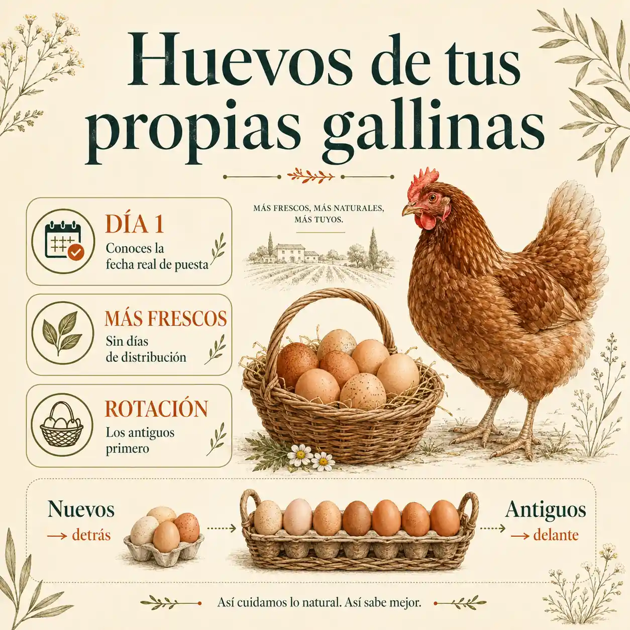 Huevos recién puestos recogidos de gallinas camperas