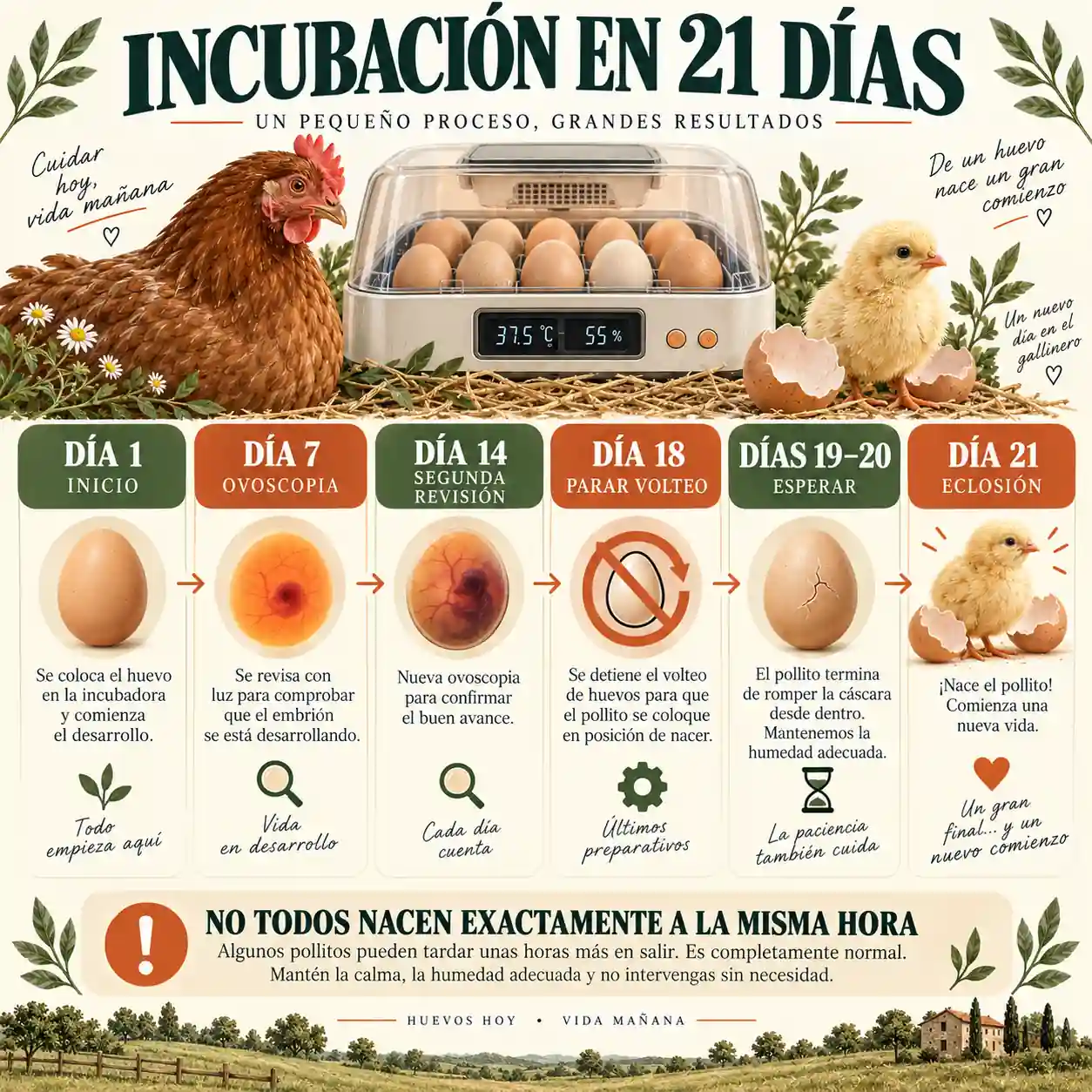 Calendario de incubación de huevos de gallina durante 21 días