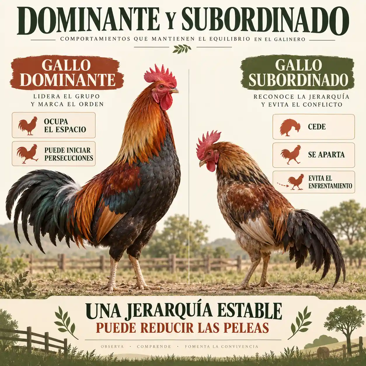 Infografía sobre gallo dominante y gallo subordinado
