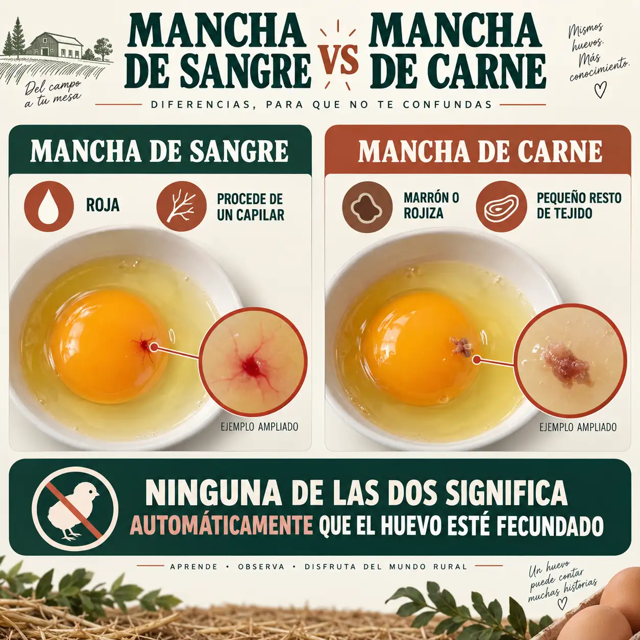Diferencia entre una mancha de sangre y una mancha de carne en un huevo