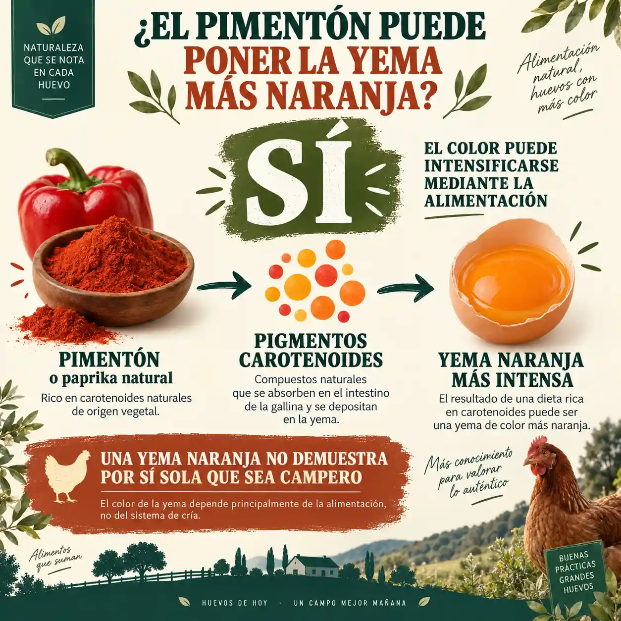 Infografía sobre cómo el pimentón puede intensificar el color naranja de la yema