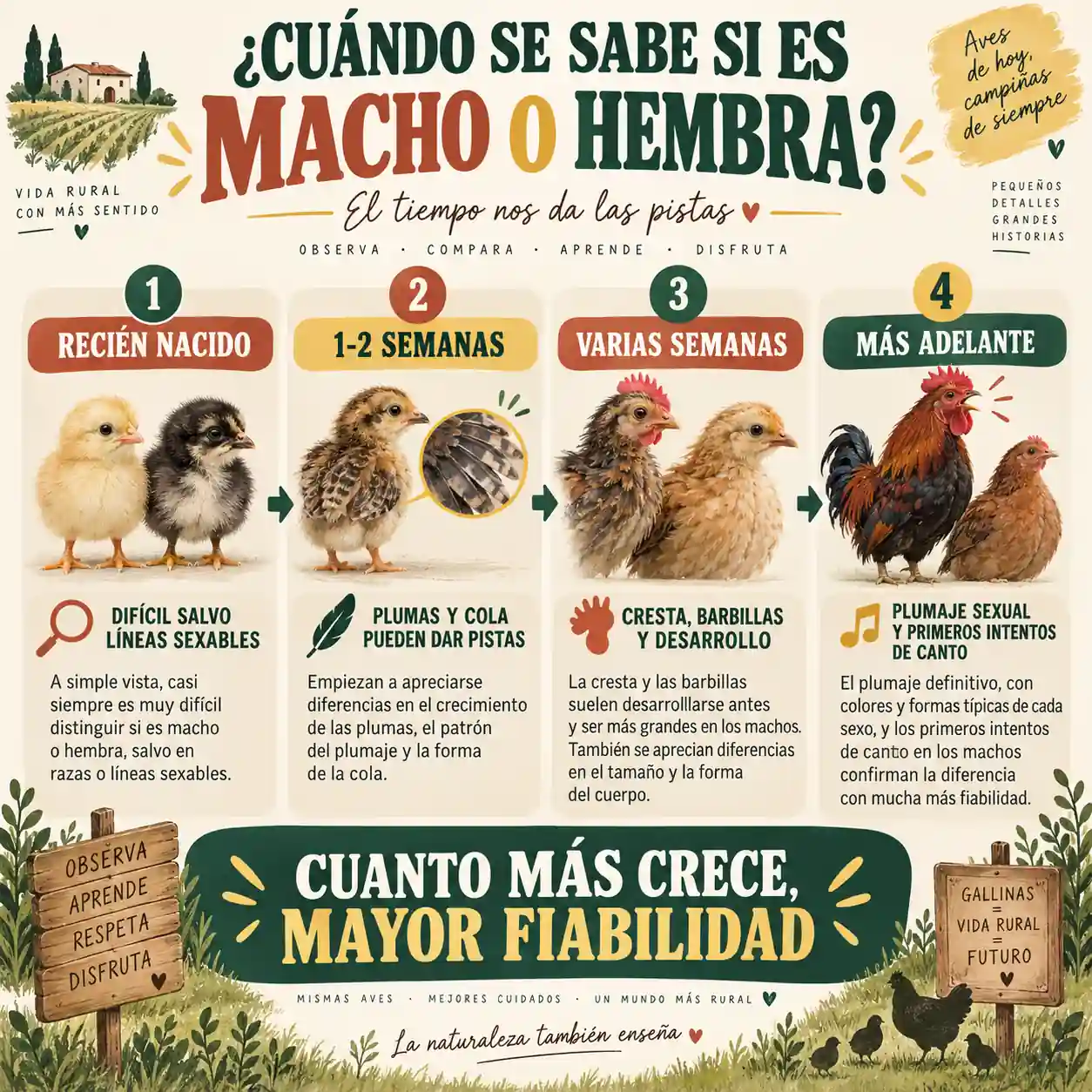 Cómo distinguir pollitos machos y hembras según su edad