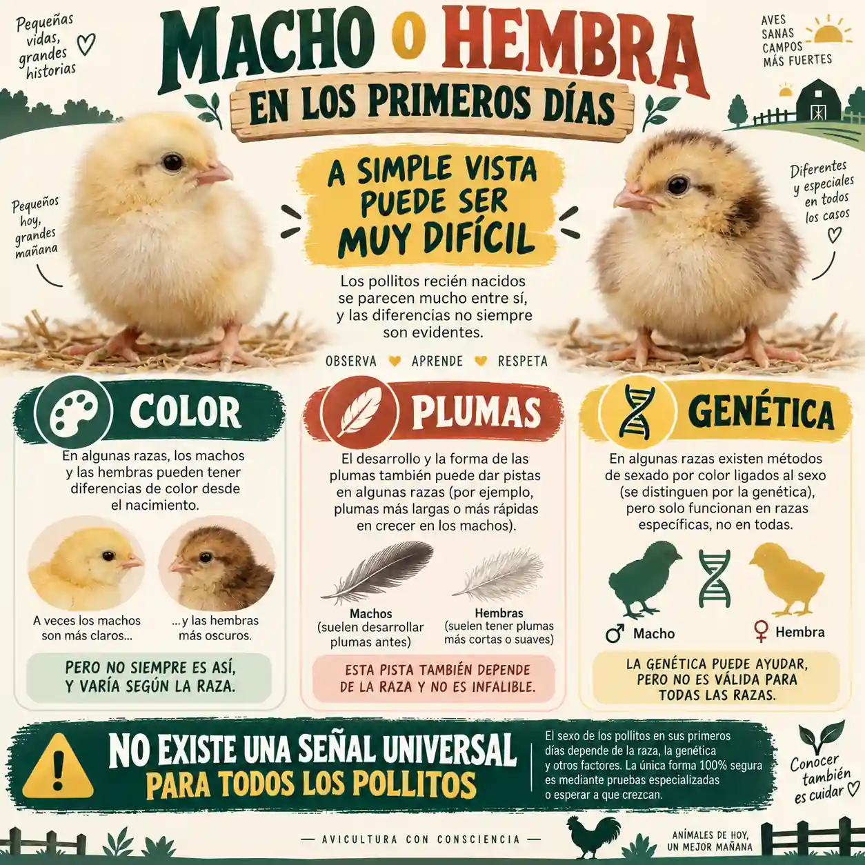 Diferencias entre pollito macho y hembra durante los primeros días