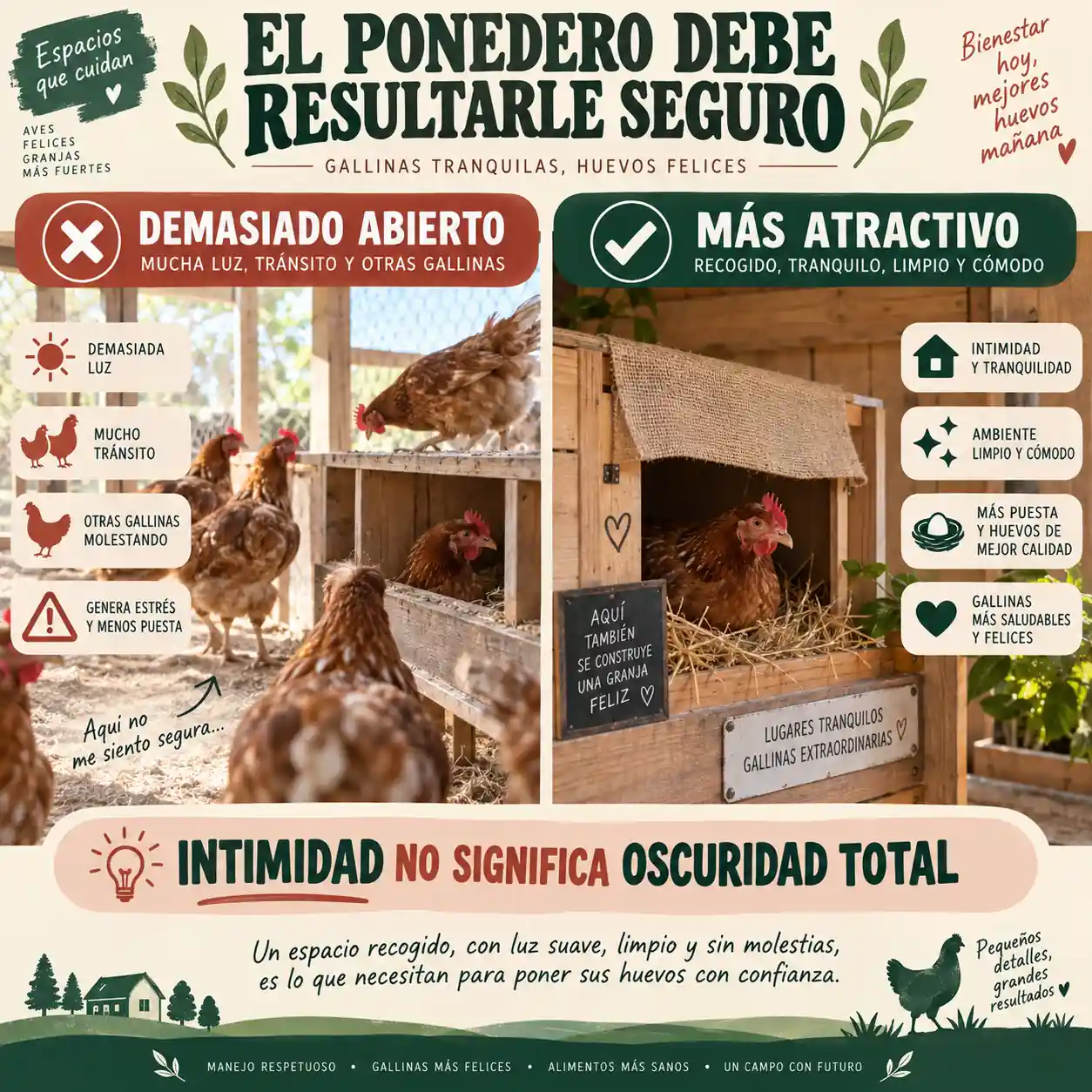 Ponedero tranquilo recogido y cómodo para gallinas