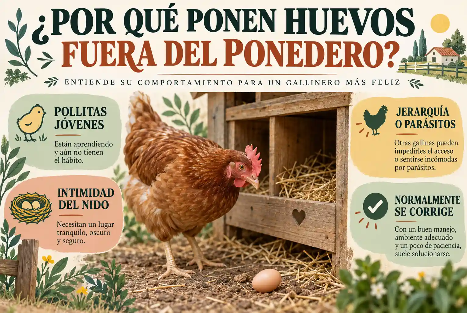 ¿Por qué las gallinas ponen huevos fuera del ponedero?