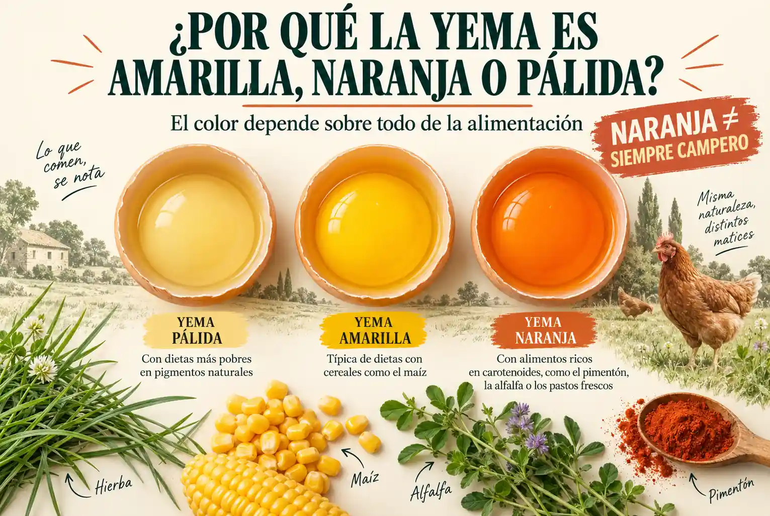 Por qué la yema del huevo es amarilla, naranja o pálida