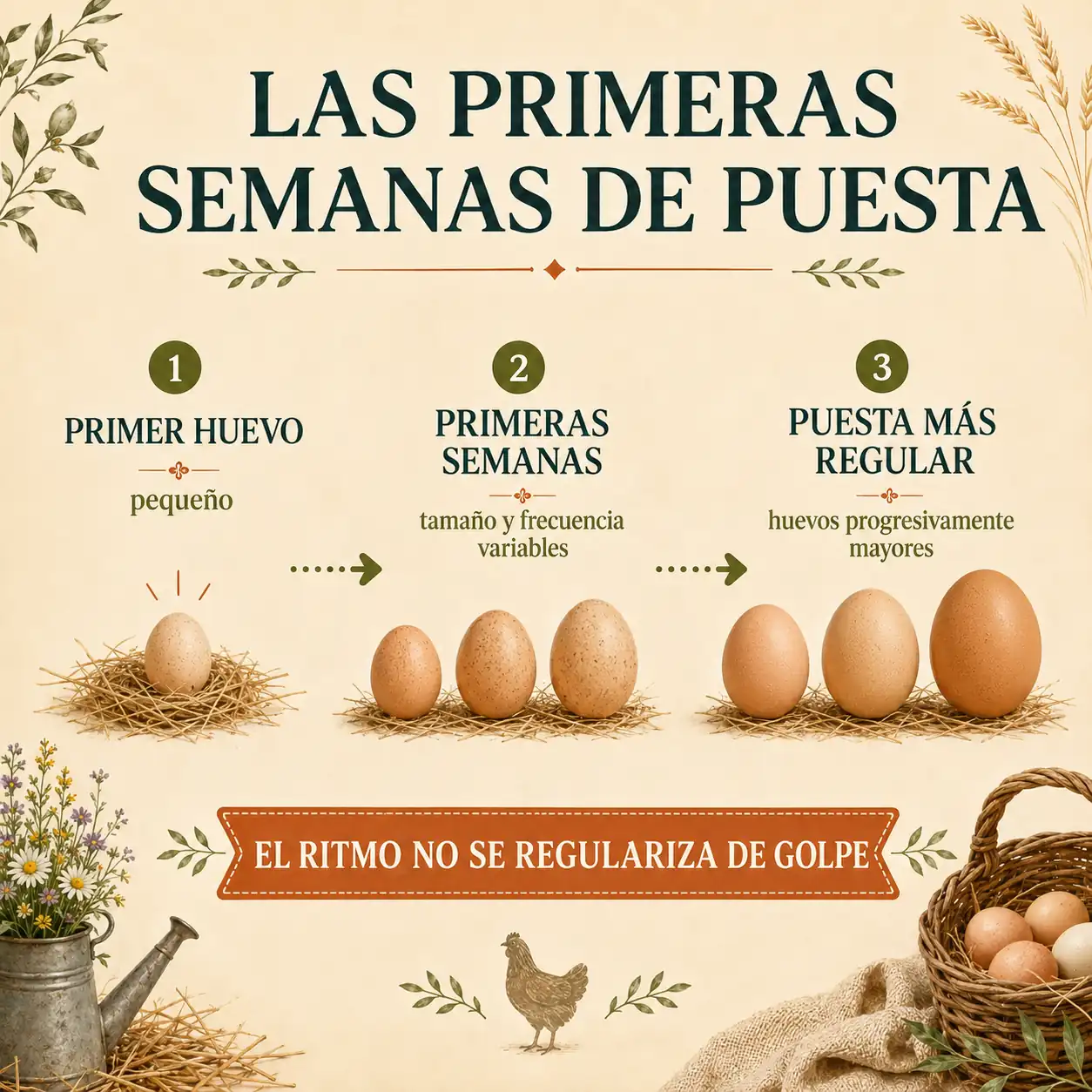 Infografía sobre la evolución de los huevos durante las primeras semanas de puesta
