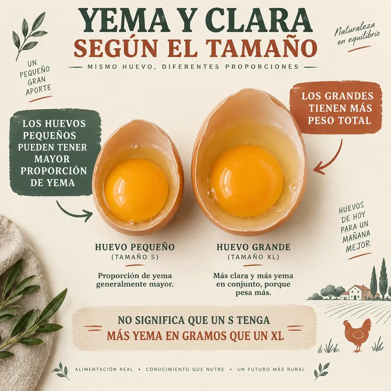 Proporción de yema y clara en huevos pequeños y grandes