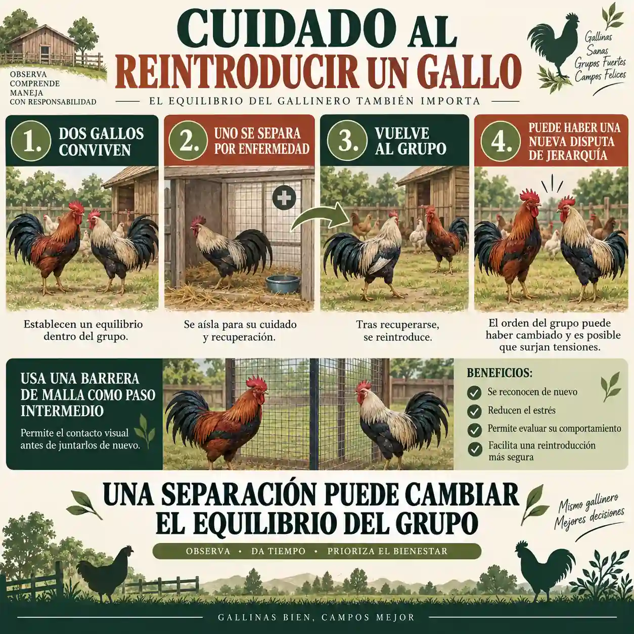 Infografía sobre cómo reintroducir un gallo después de haber estado separado