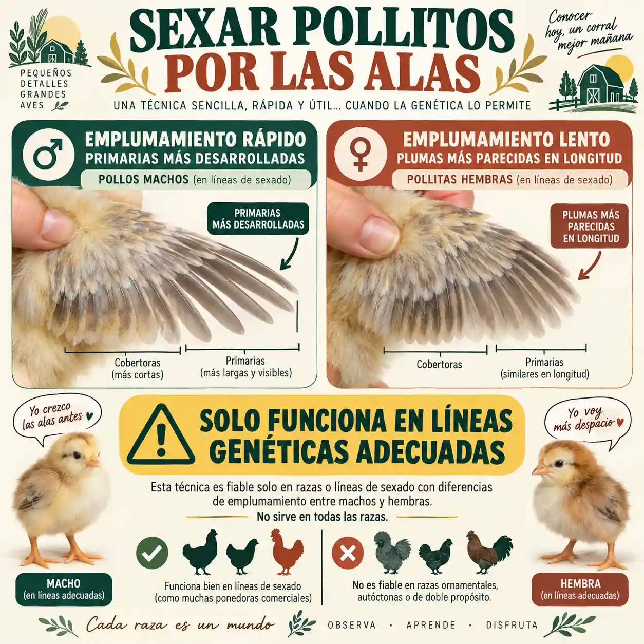 Cómo funciona el sexaje de pollitos mediante las plumas de las alas