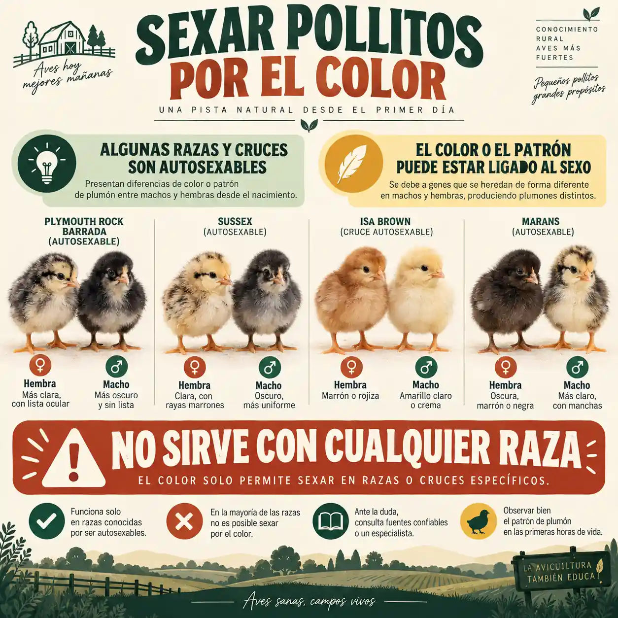 Sexaje de pollitos mediante el color y los patrones del plumón
