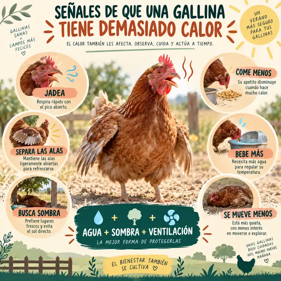 Señales de calor en gallinas como jadeo alas separadas y mayor consumo de agua