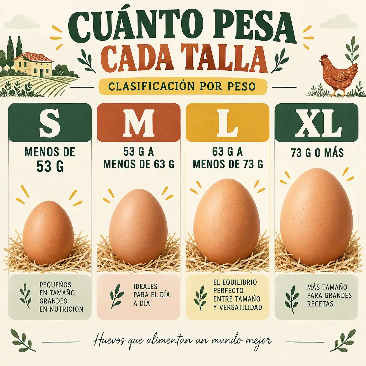 Tabla de pesos de huevos S M L y XL
