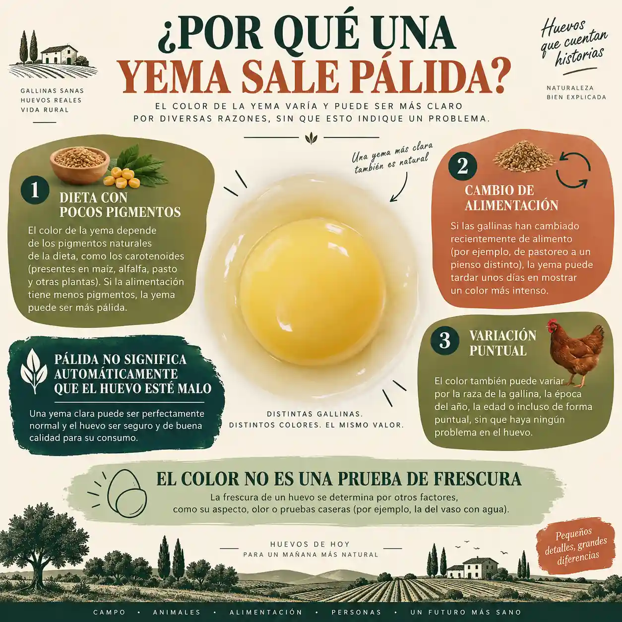 Infografía sobre causas de una yema de huevo pálida